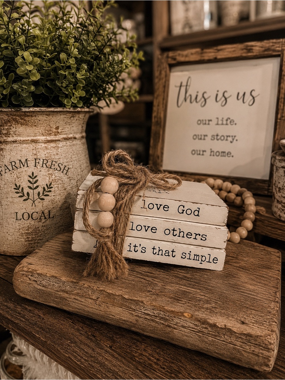 Creative Co-Op White and Brown Stacked Inspirational Book Decor